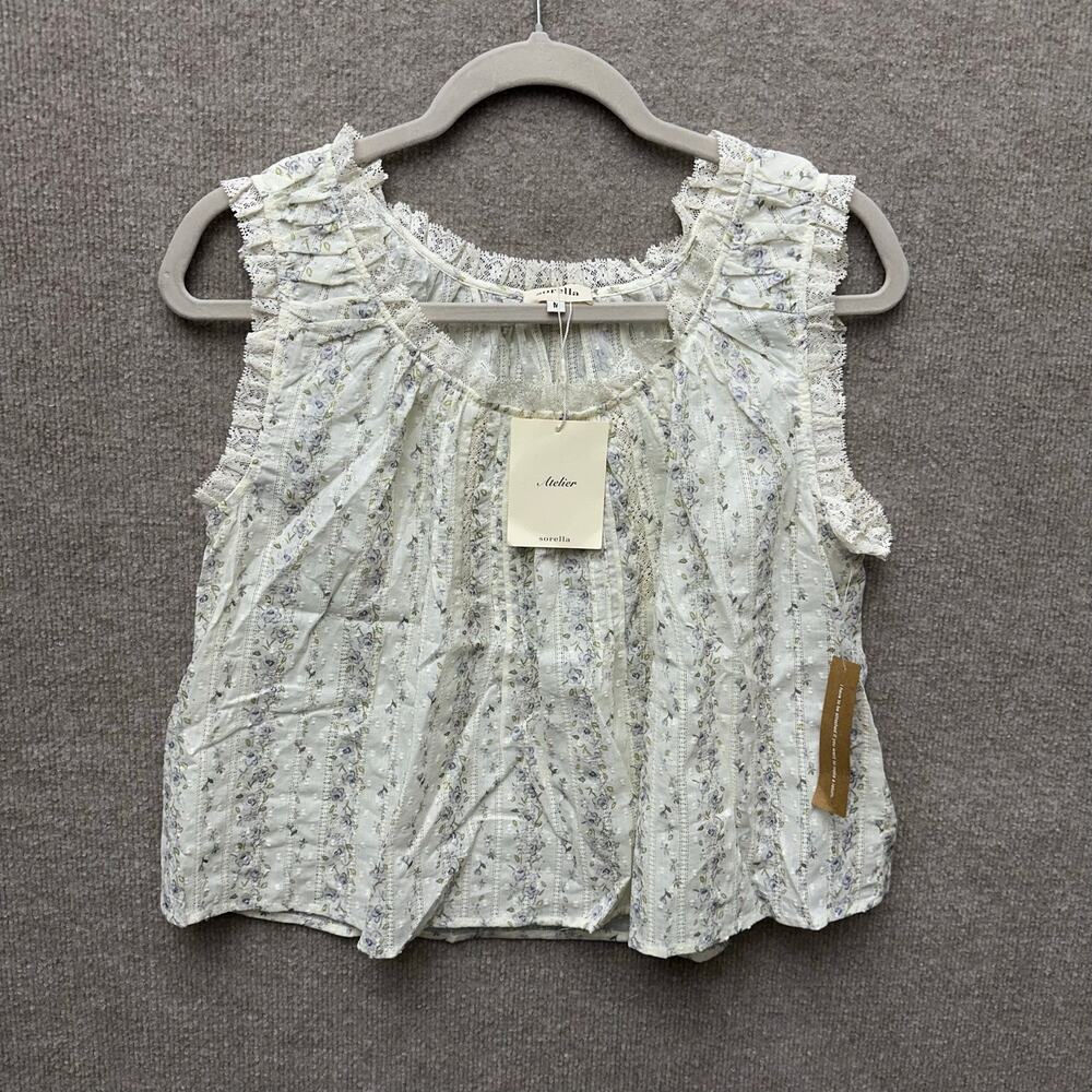 Sorella Atelier Violetta Floral Top Coquette Cottagecore Ruffle Lace Trim Cami M